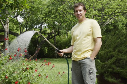 Green waste and materials being managed on a landscaping site